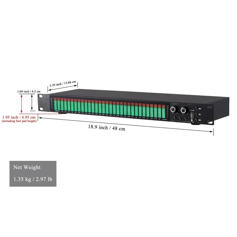 New Rack-mounted  Digital Spectrum Analyzer Bluetooth USB Equalizer Level Indicator VU Meter 31 Paragraphs