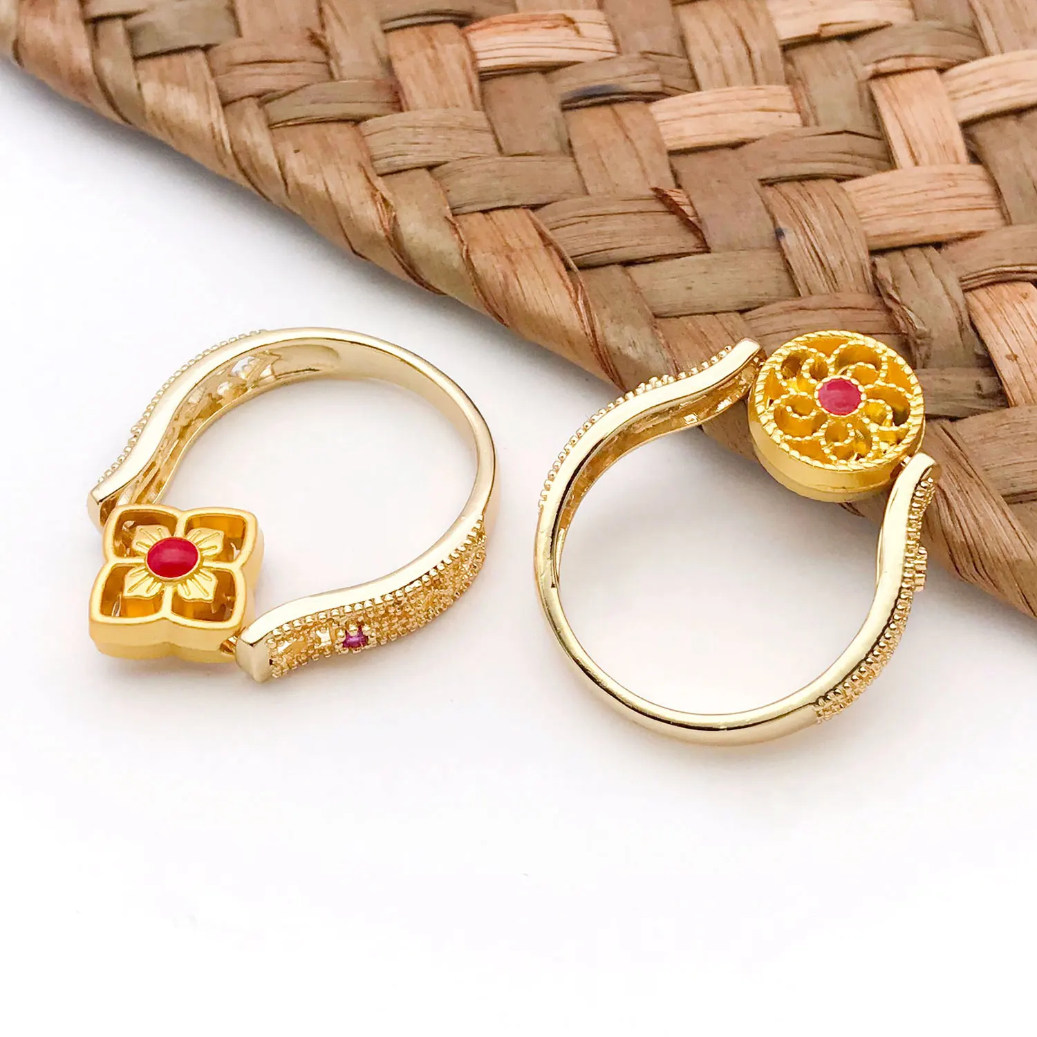 5pcs 18K Real Gold Plated Brass Adjustable Blank Ring Setings, With Zircon, for DIY Jewelry Making Accessories image 3