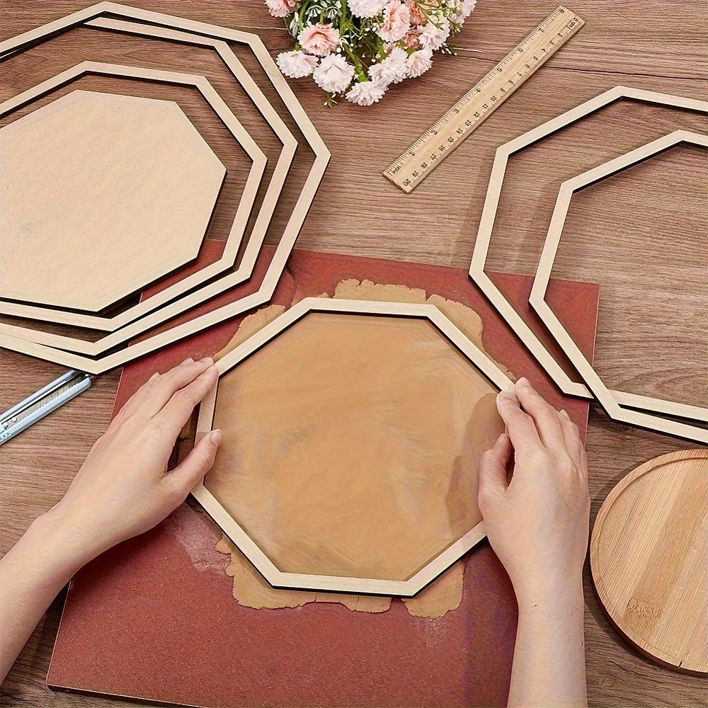 

Набор овальных деревянных инструментов для керамики: концентрические геометрические формы, направляющие для вырезания и печати, заготовки для моделирования глины, формовочные пластины для DIY-творчества