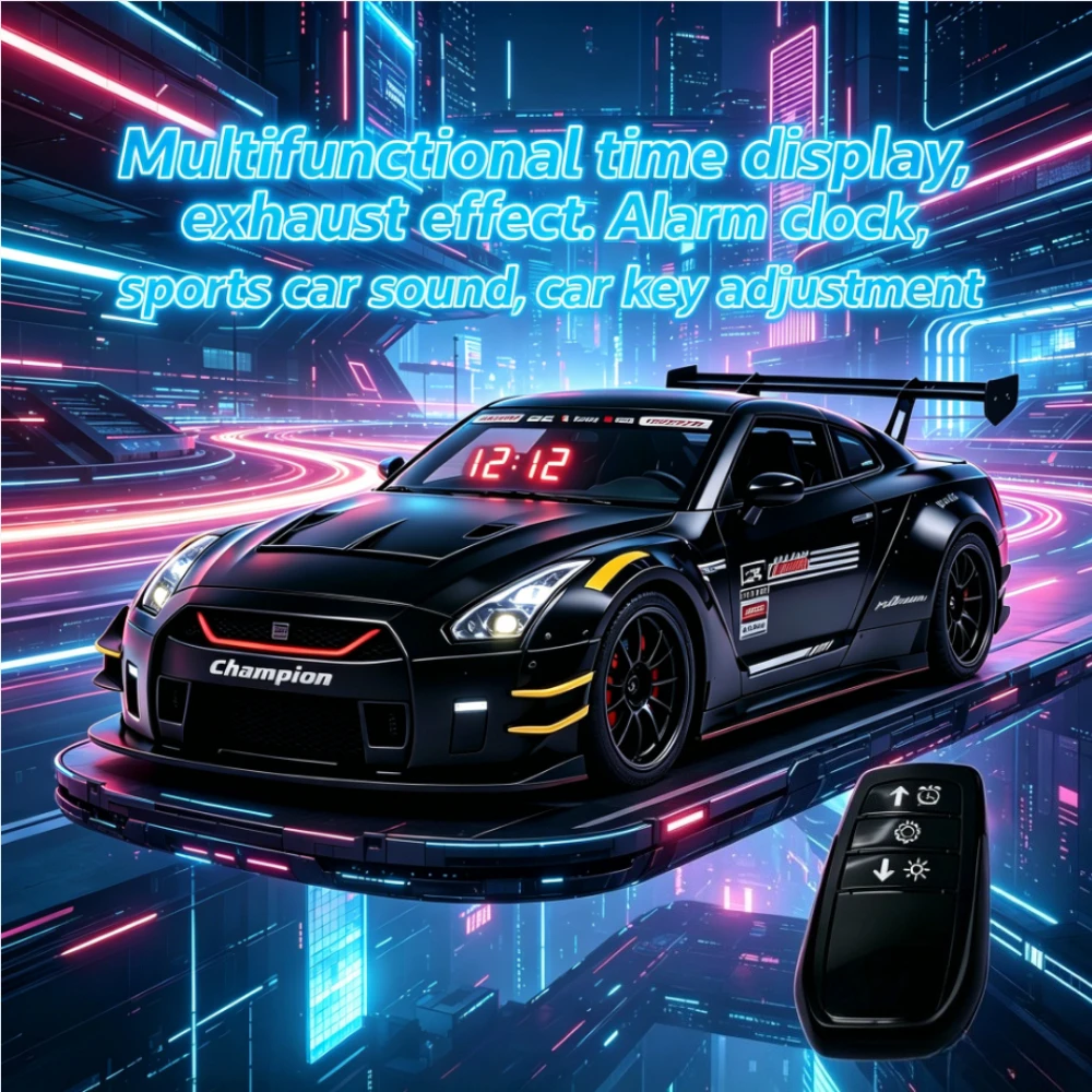 

Multifunctional Supercar Alarm Clock Racing Engine Sound Simulation Mist Spray Mode Adjustable Wake Up Alarm for GTR,Home Decor