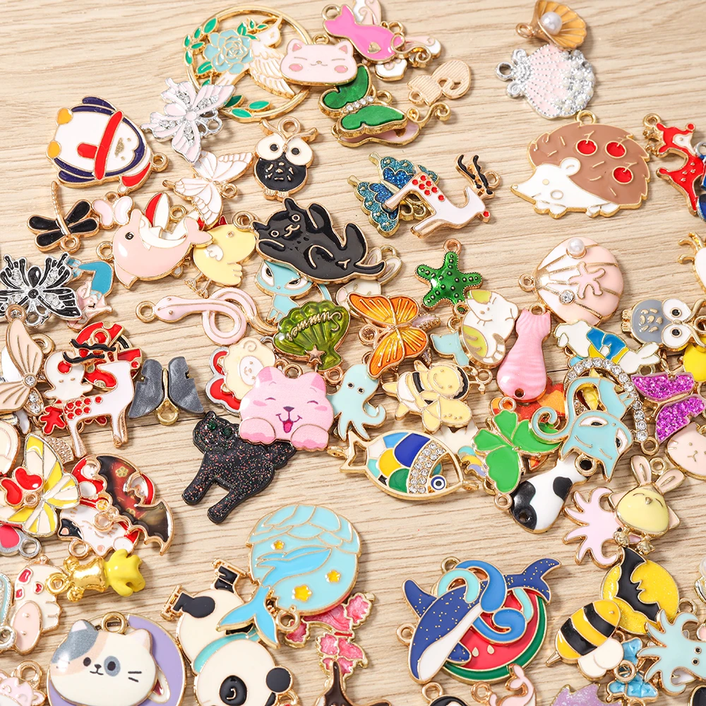 Tusember Mix 10/20/30pcs Enamel Animal Cat Dog Fish Owl Bee Charms Pendant For Bracelet Necklaces Keychain Charms Jewelry Making