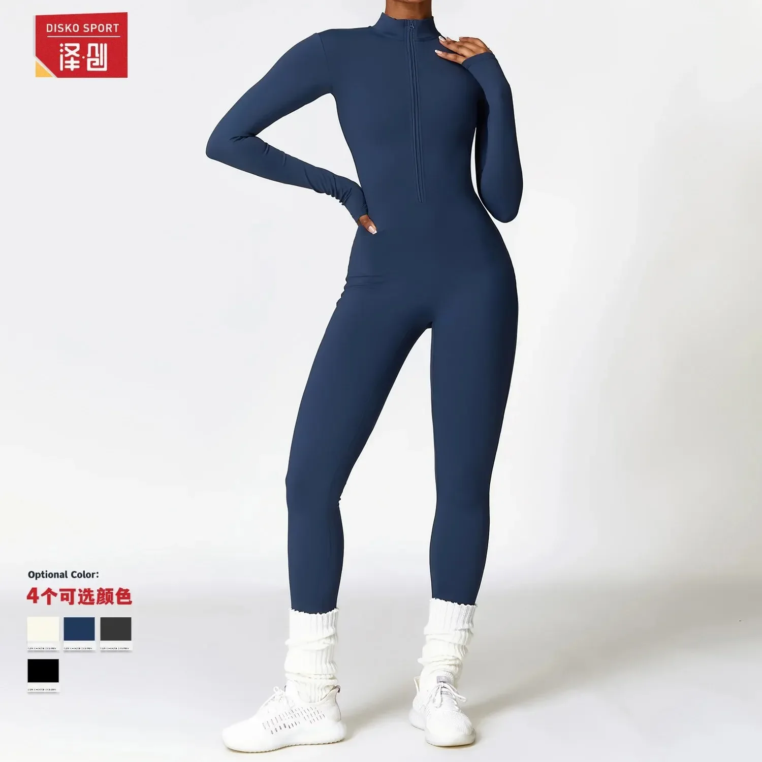 Fall New Hot Sale Sexy Bodysuit for Women Solid Color Ribbed Long Sleeve Zipper Bodycon Sporty Clothing Rompers WOMEN'S Jumpsuit