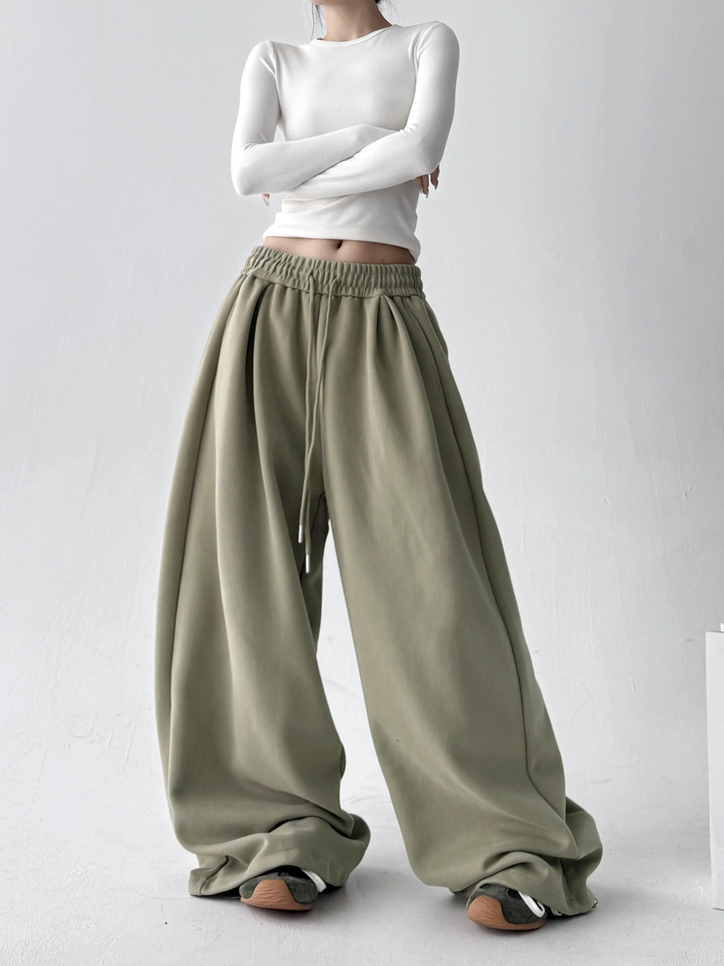 Luźne spodnie sportowe z wysokim stanem i szerokimi nogawkami damskie, w stylu lazy, jesienno-zimowe, nowe spodnie do tańca ulicznego dla wysokich kobiet.