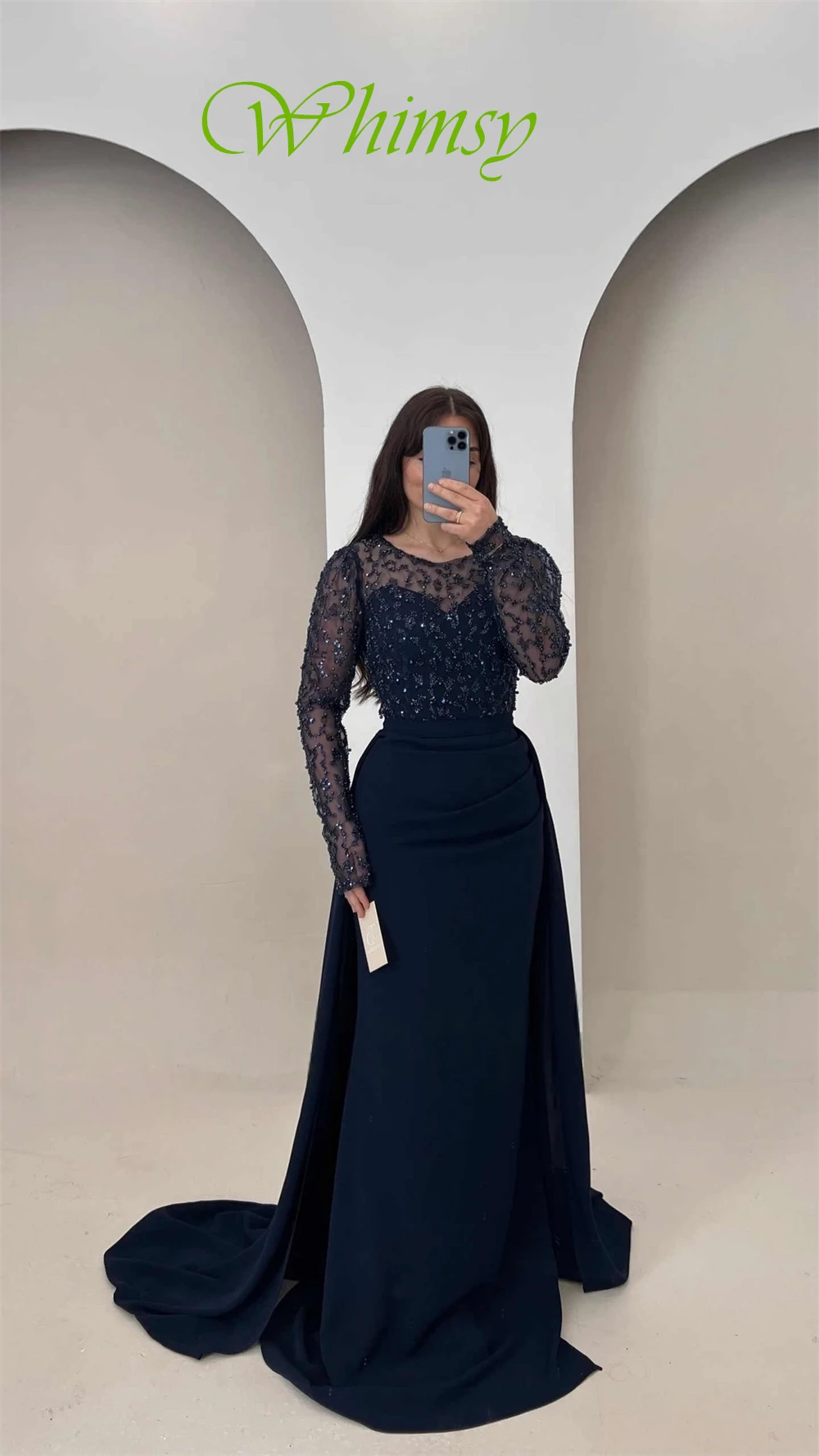 Customized Simple Jersey O-Neck Evening Dress Classic Long Sleeves Homecoming Dresses Delicate Beading Bespoke Occasion Gowns