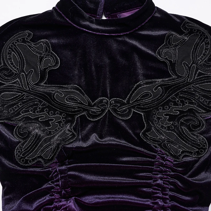 Punk rave feminino gótico veludo gradiente design adiciona camadas vestido rabo de peixe bainha elegância estética pregas ajustáveis vestidos longos