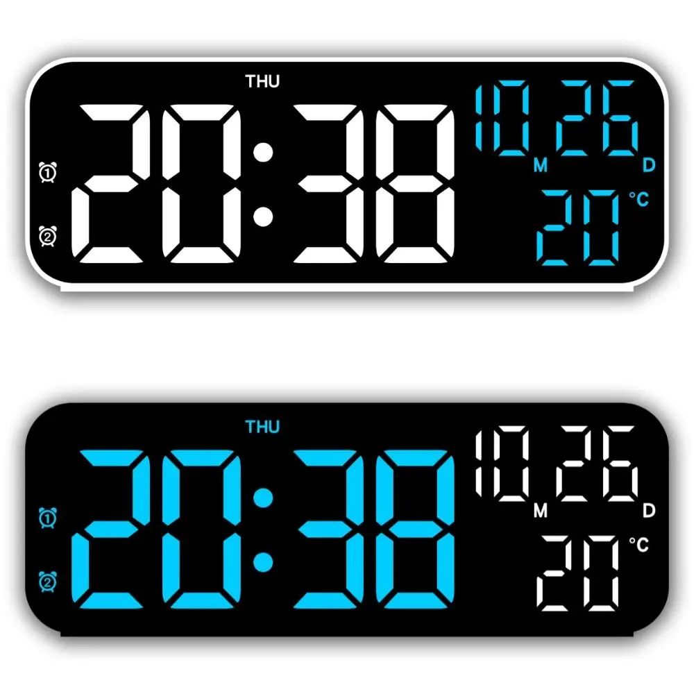 Brightness Adjustment LED Electronic Clock Voice Control 12/24H Format Large Digital Clock Auto-Dimmer Countdown Function