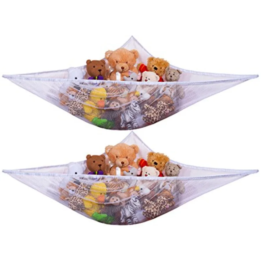 Stuffed Animal Organizer Net 2 Pack, Toy Hammock for,Mesh Plushie Holder, Corner Hanging Storage, Expands 5.5 Ft, Holds 30+ Stu