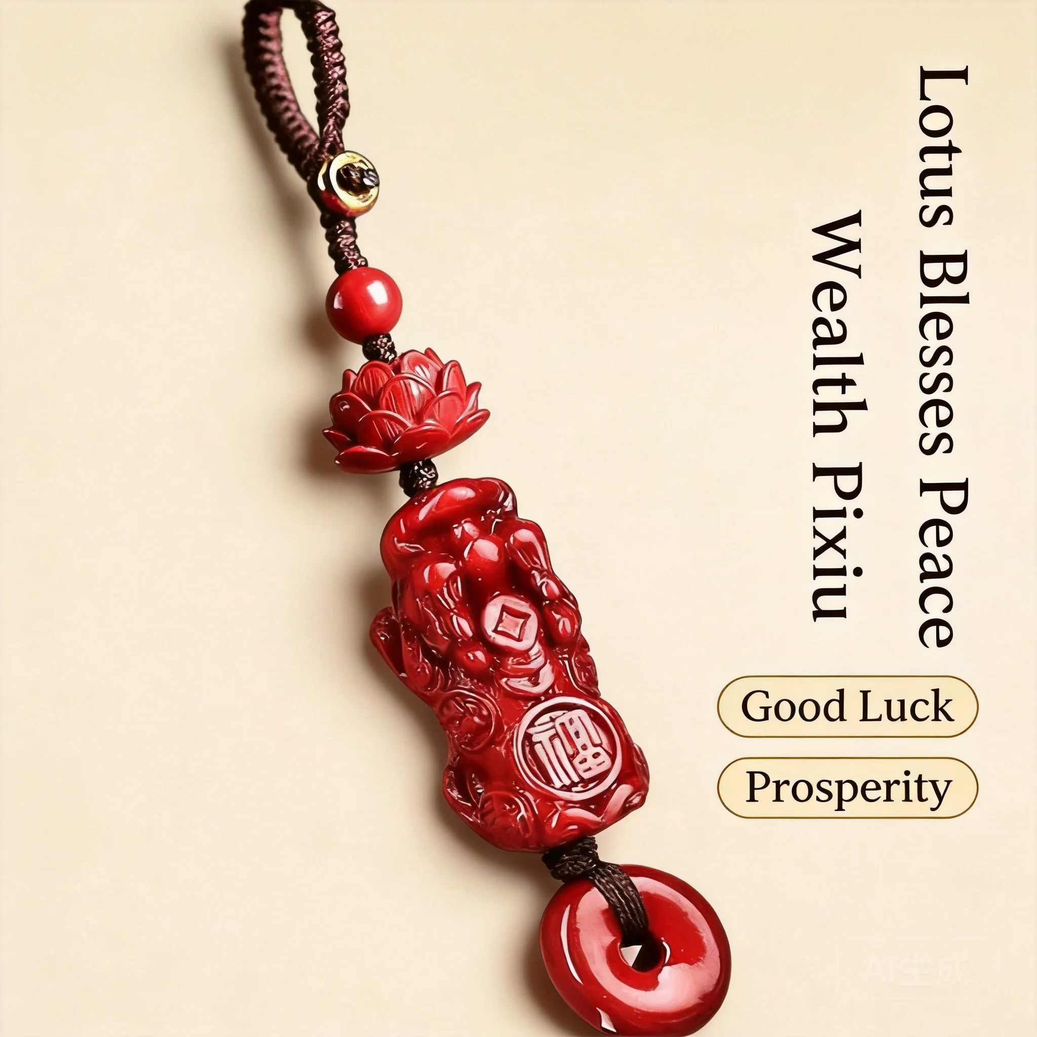 

2026 Chinese Style Cinnabar Lotus Pixiu Keychain Pendant Good Luck Blessing Amulet Ornament For Car Bag Key Decorative Accessory