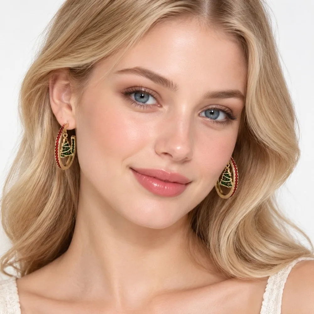 Luxury Style Christmas C Earrings Gorgeous Appearance Exquisite Winter Hoop Jewelry Hypoallergenic Vibrant Glaze