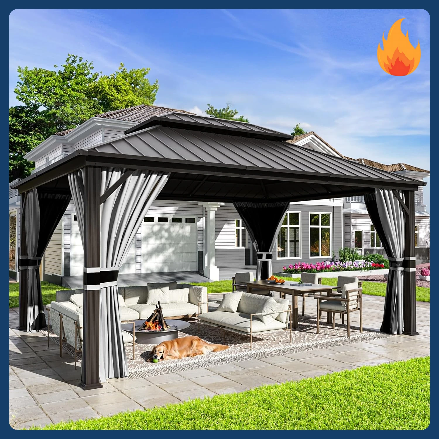

[Discounted Price!]12' x 16' Hardtop Gazebo, Galvanized Steel Double Roof Permanent Aluminum Gazebo, Outdoor Metal Pergolas with