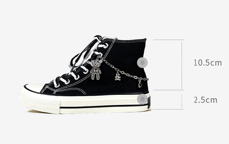 Amy und Michael Kawaii Bären-Charms Damen-Sneaker Niedliche Mädchen-Studenten High-Top Freizeit-Leinenschuhe Modische Teenager-Skateschuhe – Detail 2