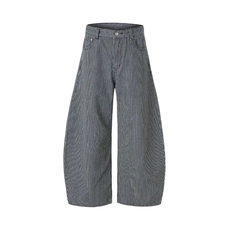 جينز مخطط جامعي أمريكي عتيق لخريف وشتاء 2025 للمراهقين، سكين منحني فضفاض للأزواج، سروال واسع الساق متعدد الاستخدامات #5