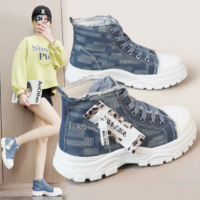 

New Canvas Women Sneakers High-top Women Shoes Breathable Denim Sneakers Women Summer Thick Bottom Heightening Casual Shoes