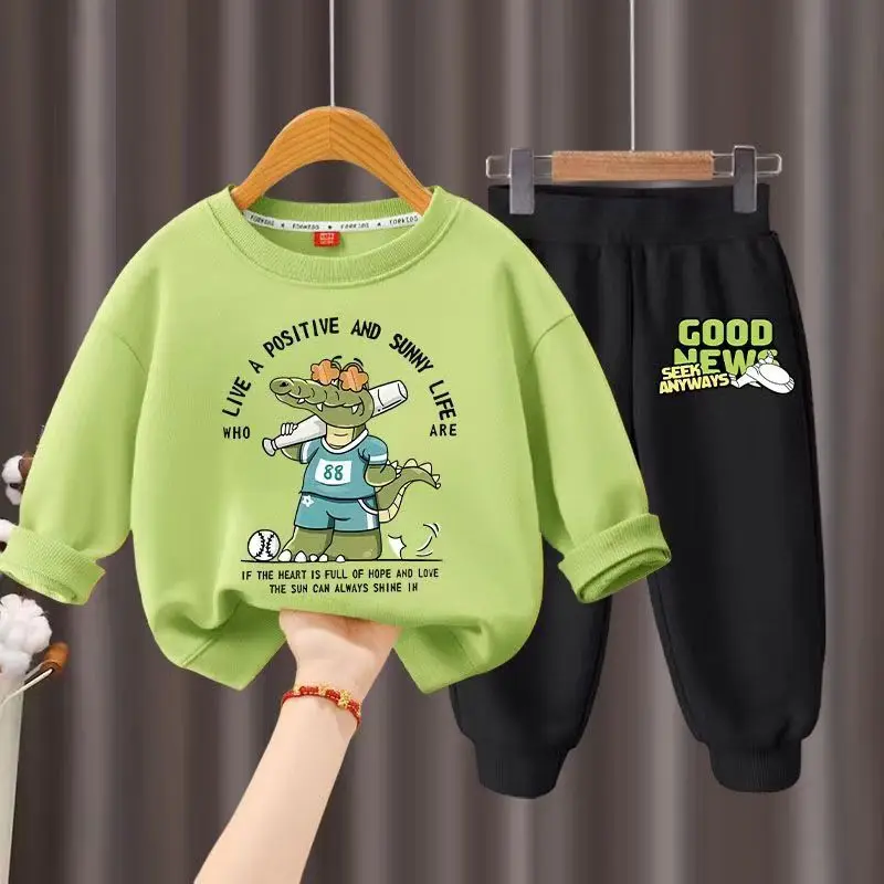 Autumn Children Boy Clothes Set Kid Girls Crocodile Printed Sweater And Pants 2pcs Suit Baby Pullover Top Bottom Tracksuits