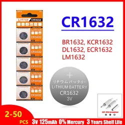 2-50PCS CR1632 3V Lithium Battery 125mAh CR 1632 DL1632 BR1632 LM1632 ECR1632 Coin Cells Batteries For Watch Remote Key