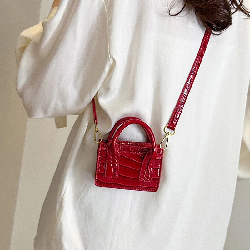 Stone Pattern Cute Mini PU Leather Shoulder Bag Handbags and Purses Designer Women 2024 Korean Fashion Red Crossbody Bag