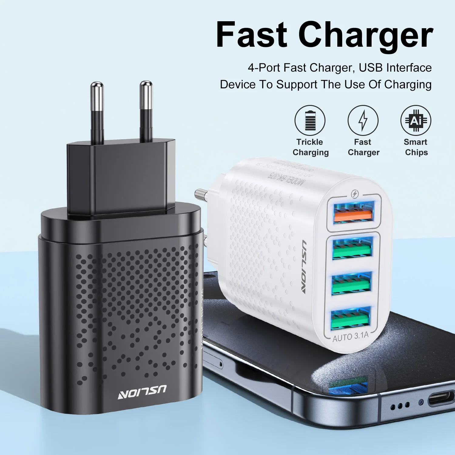 USLION 3A USB Charger Quick Charge 3.0 For Huawei iphone Xiaomi USB Fast Wall Charger Mobile Phone Charger Adapter Fast Charging - náhled 2