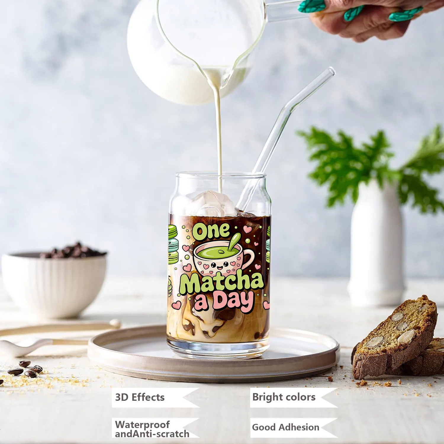 I love matcha series easy peel водонепроницаемые наклейки для вечеринок DIY 3D transfers uvdtf наклейки на тумблер 16 унций УФ dtf чашки обертывания