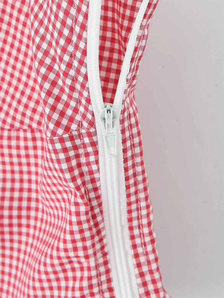 قميص قصير منقوش باللون الأحمر الحلو للسيدات من Chu Sau Beauty 2025 أنيق بدون أكمام قطع علوية مقصوصة فرنسية على شكل حرف v مثيرة ضيقة بدون ظهر كاميس #5