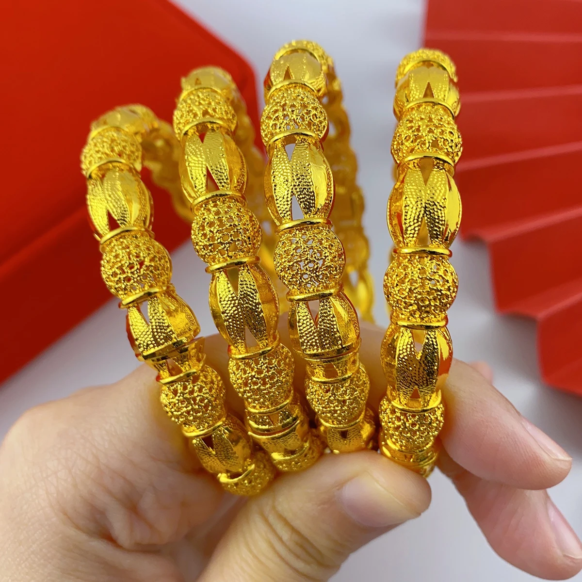 XUHUANG African 24K Gold Color Bangles For Women Indian Middle Eastern Nigerian Wedding Luxury Plated Jewellery Brazilian Bangle