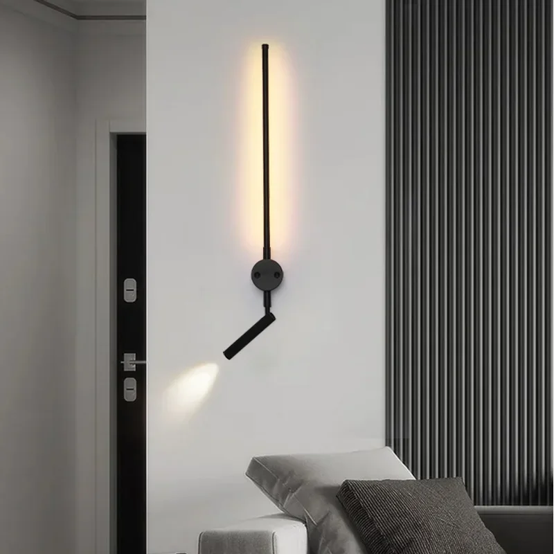 Minimalist Long Strip LED Wall Lamps Modern Creative Rotating Living Room Bedroom Bedside Lighting Background  Home Decor