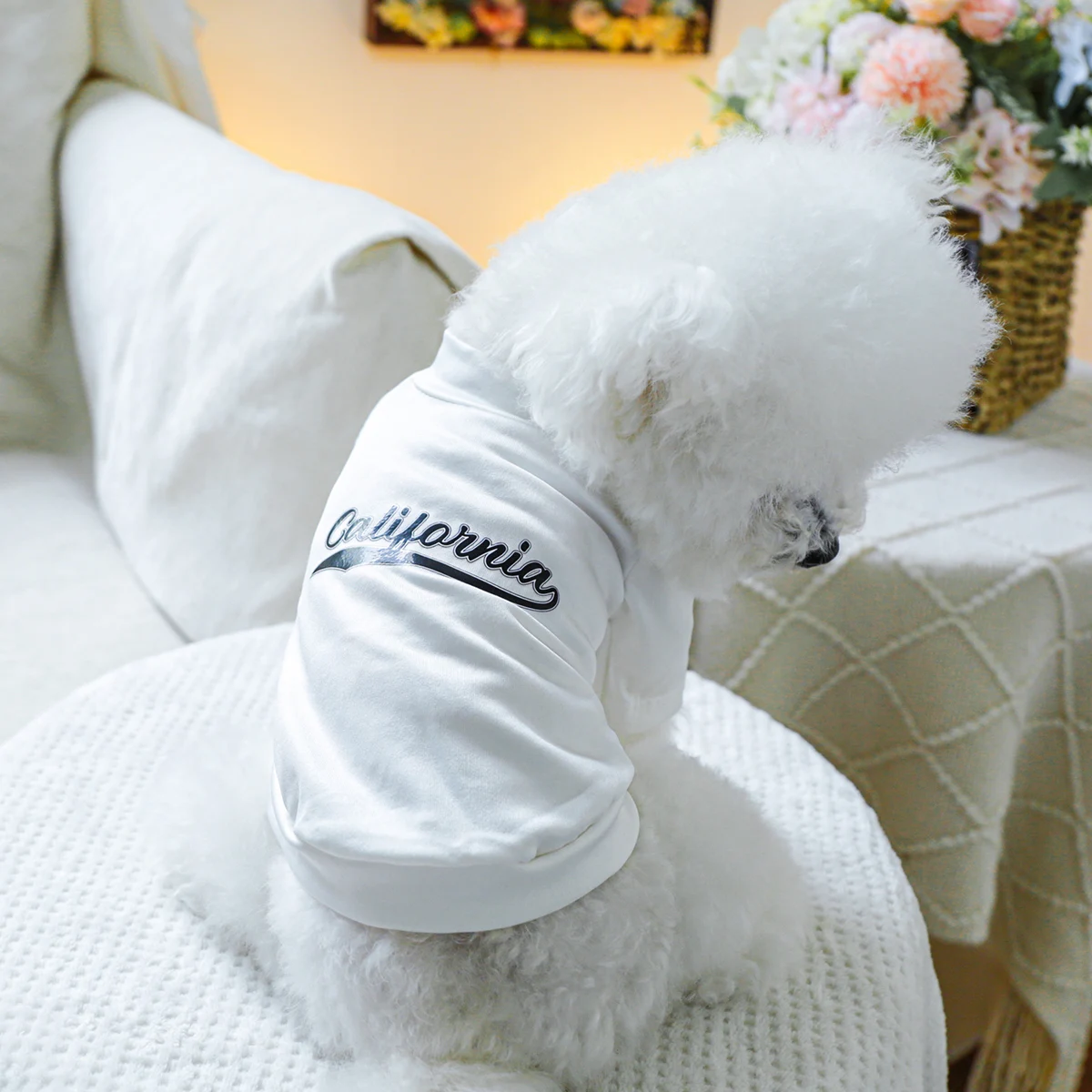 1PC Pet Clothing Dog Cat Pullover Summer Black Flower California White T Suitable for Small and Medium sized Dogs