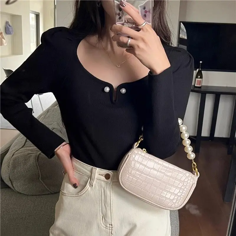 البلوزات لاعبا البلوفرات امرأة بوس السيدات قاع قميص قريب المناسب BF Y2K سيدة تخفيف اليومية قاعدة طبقة الخريف الشتاء