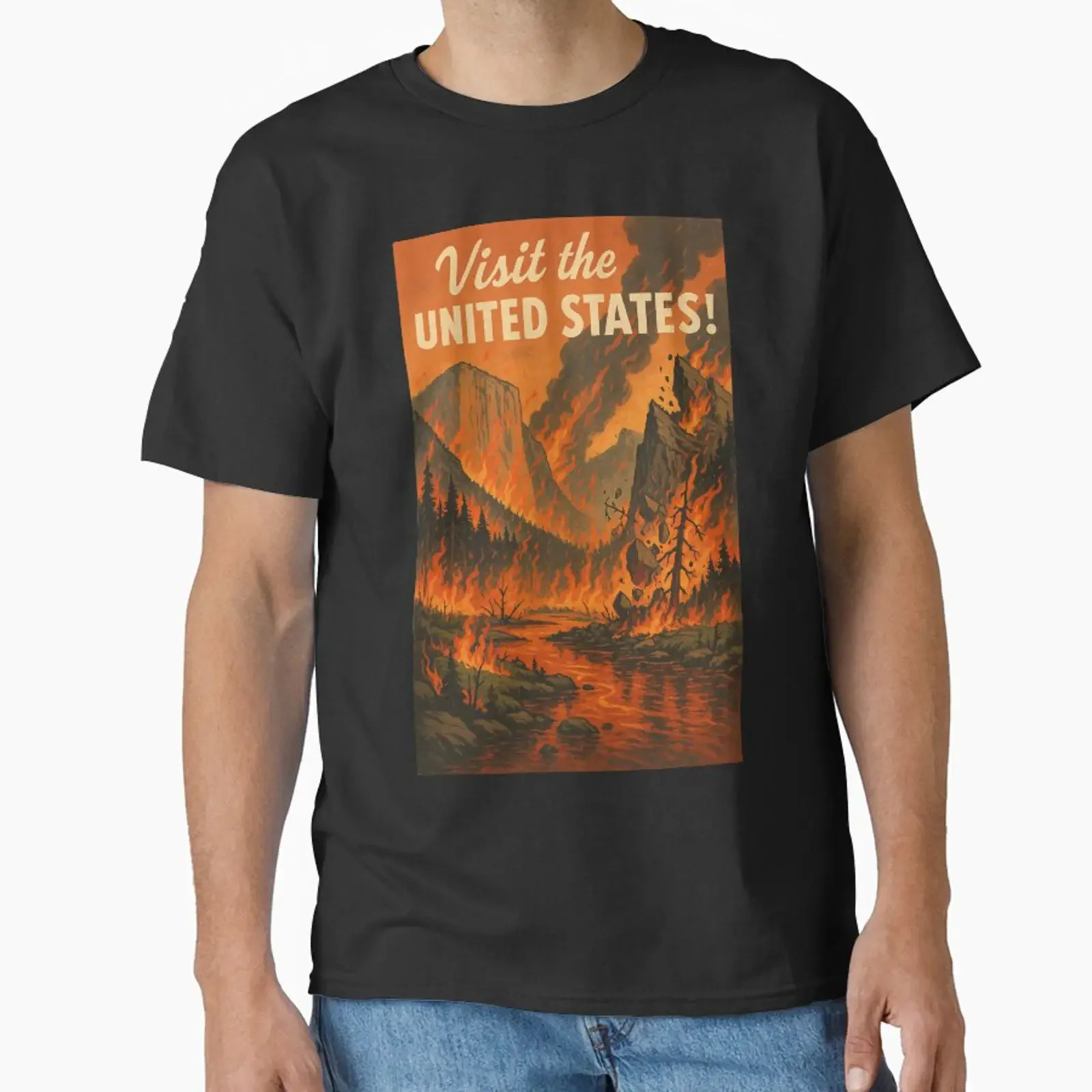 Visit the United States Classic T Shirt vintage Washed designer clothes fashion Stylish graphic Stretched streetwear Unisex