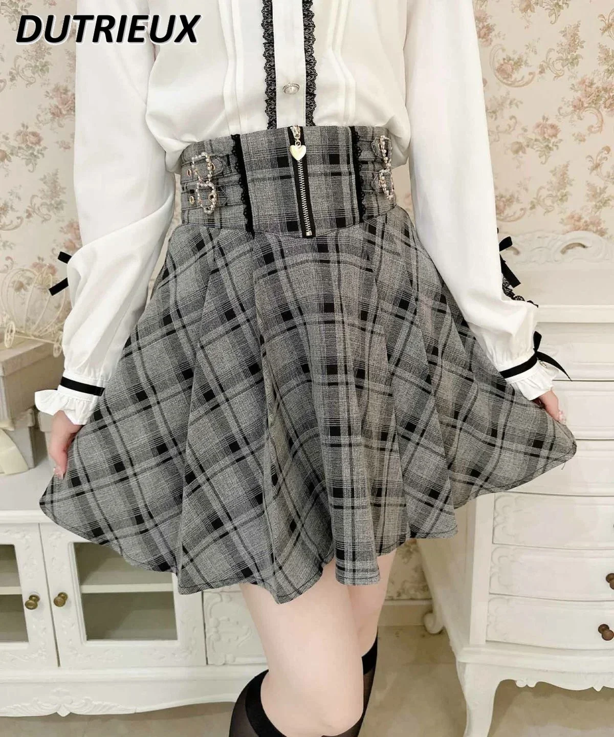 Japanese Style Mass-produced Side High Waist Buckle Mini Skirt Double-layer Ribbon Pleatedcasual Short Skirts for Women Summer