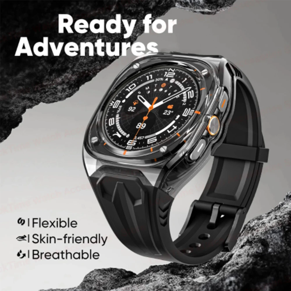 Mod kit case + pulseira de silicone para samsung galaxy watch ultra 47mm masculino esportes pulseira macia para samsung galaxy 47mm ultra loop band