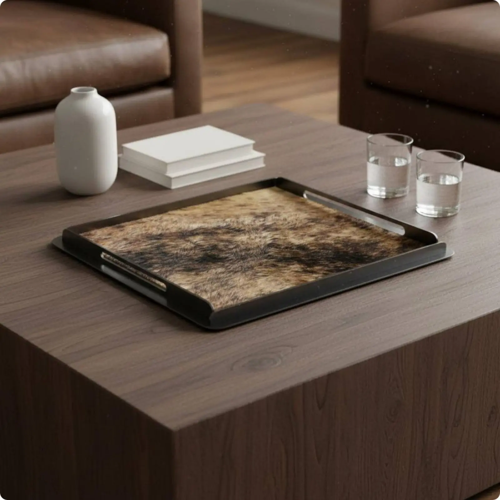 Horsehair Decorative Tray Creative Decoration Metal Frame Vanity Tray Modern Luxury Serving Platter for Living Room, Showroom view 5