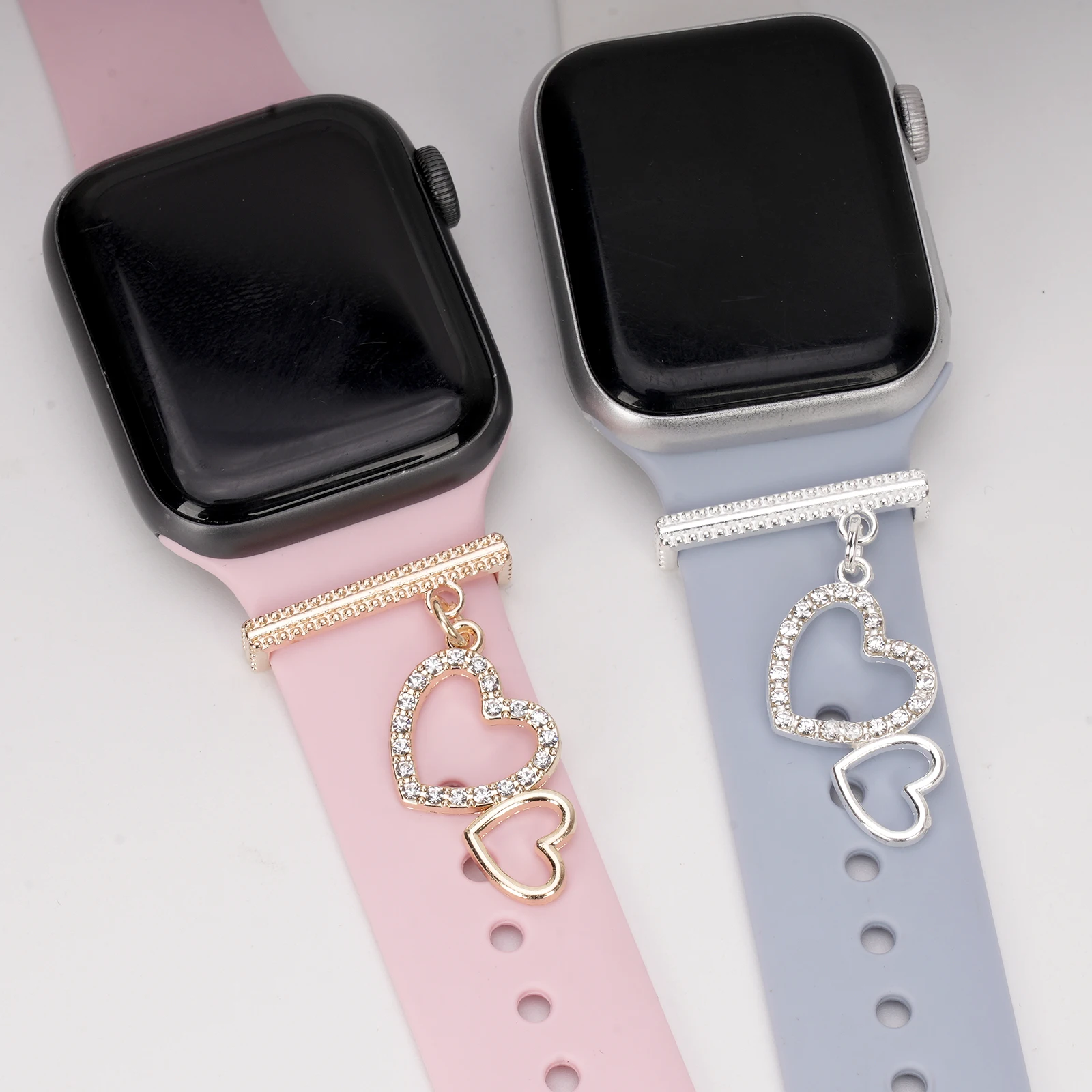 1pc Rhinestone Double Love Charm Watch Strap Decoration, for Smart Watches Silicone Strap 38MM, 40MM, 41MM, 42MM