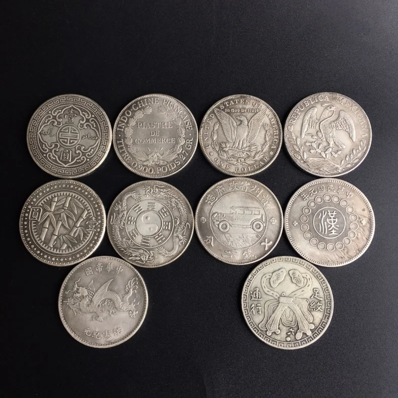 Boneka Perak Naga Terbang Topi Tinggi Kepala Besar Yuan Dolar Perak Laut Tiongkok dan Asing Berlapis Perak Tembaga Murni Gaya Antik