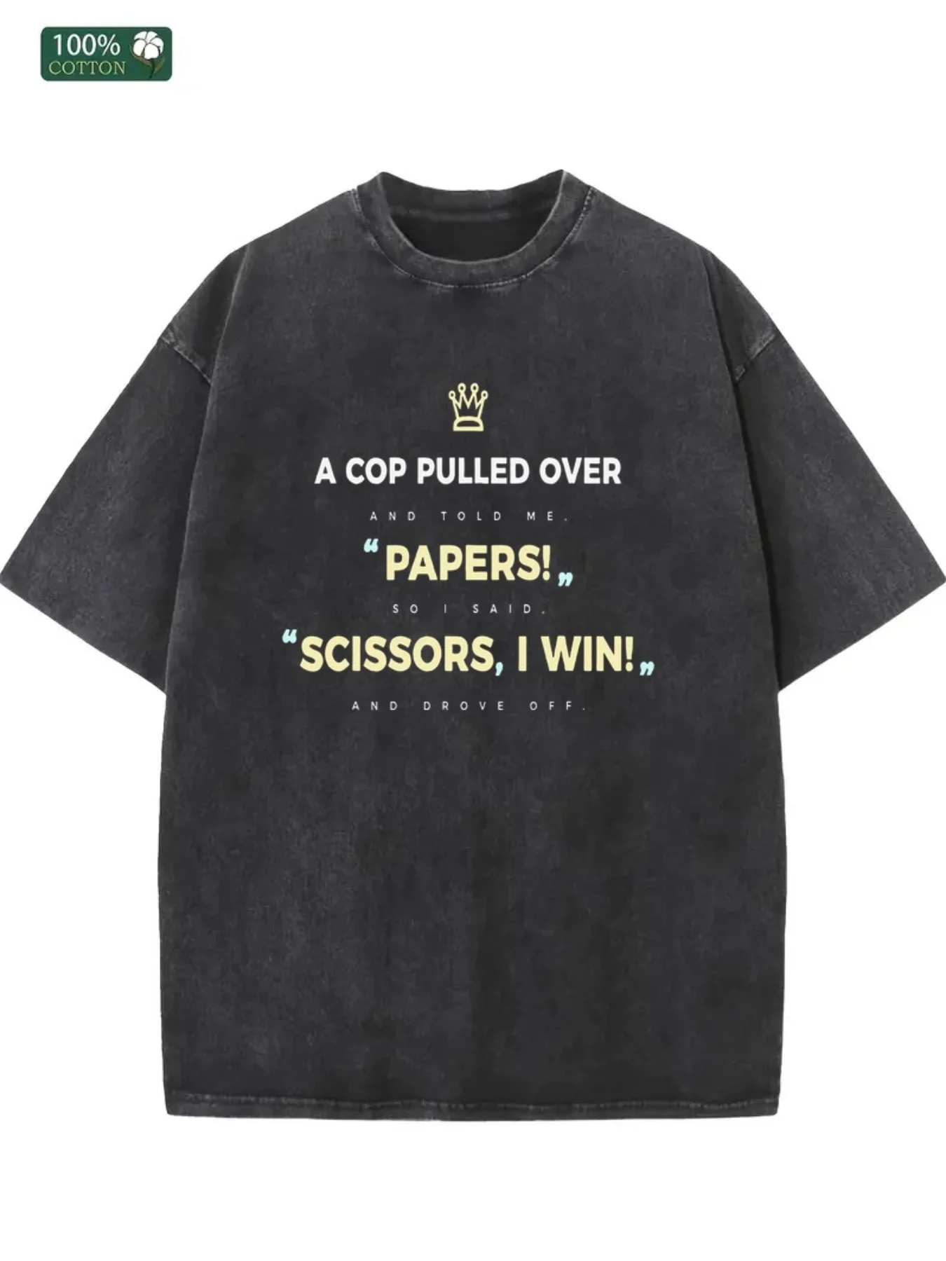 Humorous T-Shirts Featuring a Rock, Paper, Scissors Design in a Washed-Out Style, Paired with Anime Graphics, Made from Various Materials. Short-Sleeved Design with a Sporty and Retro Style, Round Neck, Soft and Breathable, Regular Cut.