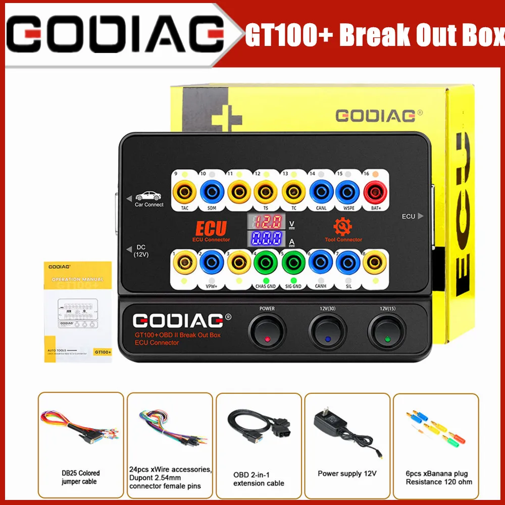 GODIAG GT100+ GT100 Pro New Generation OBDII Breakout Box with Electronic Current Display ECU Connection OBDII Protocol Detector