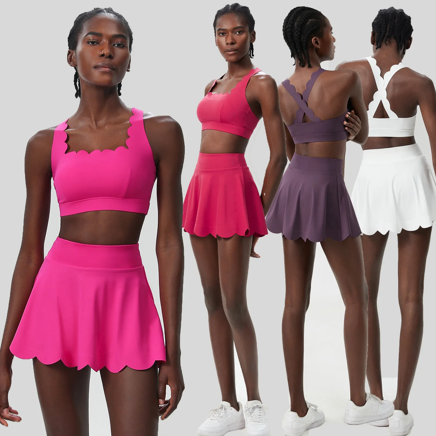 

25% spandex summer tennis suit set for women, plus-size quick-drying Lycra sports and fitness suit, two sets of skirt sportswear