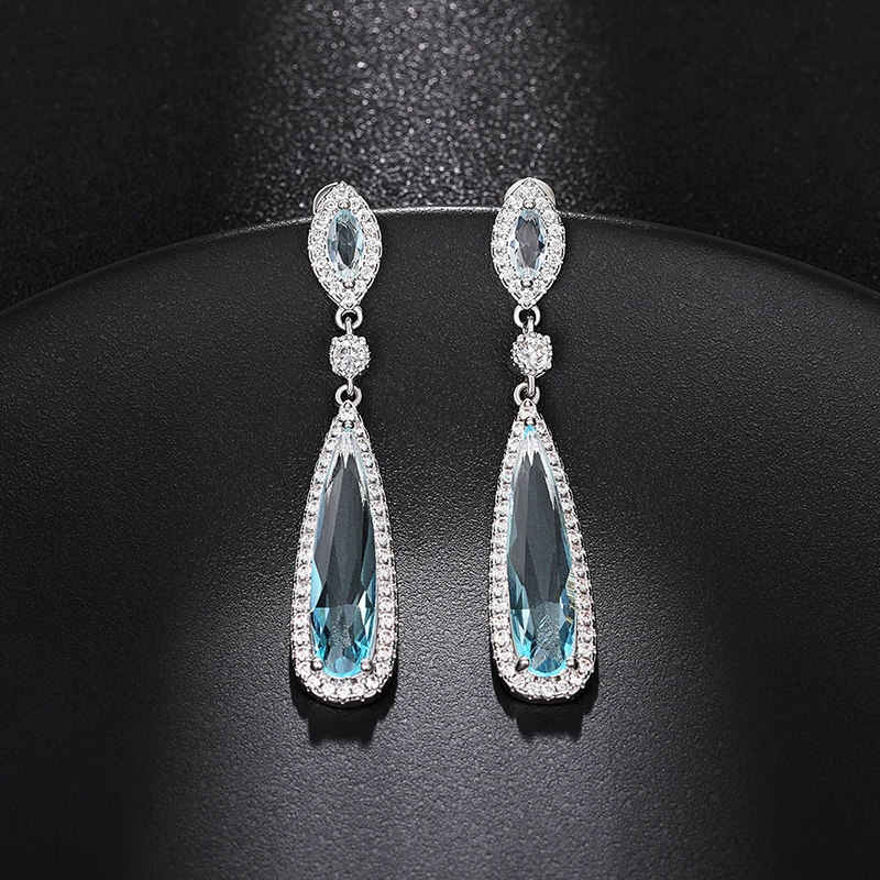 Huitan Aesthetic Light Blue Dangle Earrings for Women Fashion Contracted Design Temperament Lady Earrings Wedding Party Jewelry