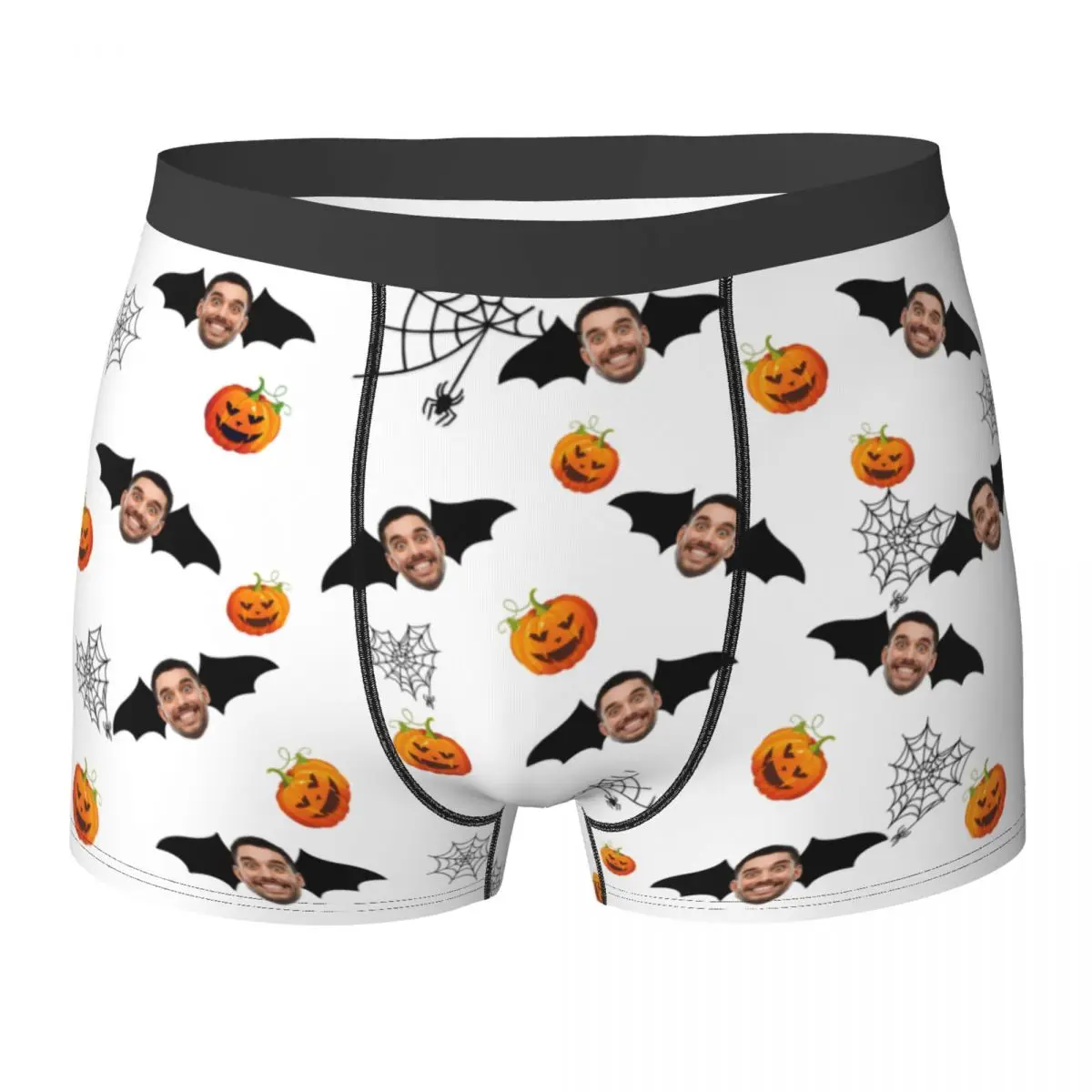 Men Halloween Custom Pumpkin Bat Face Photo Long Underwear Customize Boxer Briefs Shorts Panties Homme Polyester Underpants