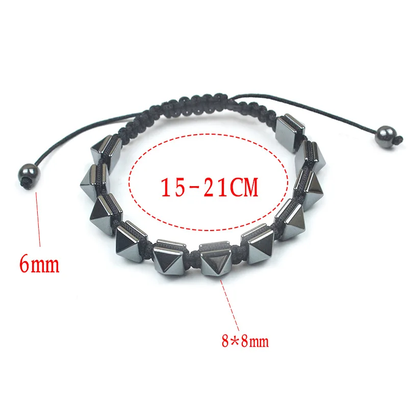 Punk Biker Adjustable Braided Spike Bracelet for Men Hematite Stone Rivet Bracelets Men's Hip Hop Hand Jewelry Accessory