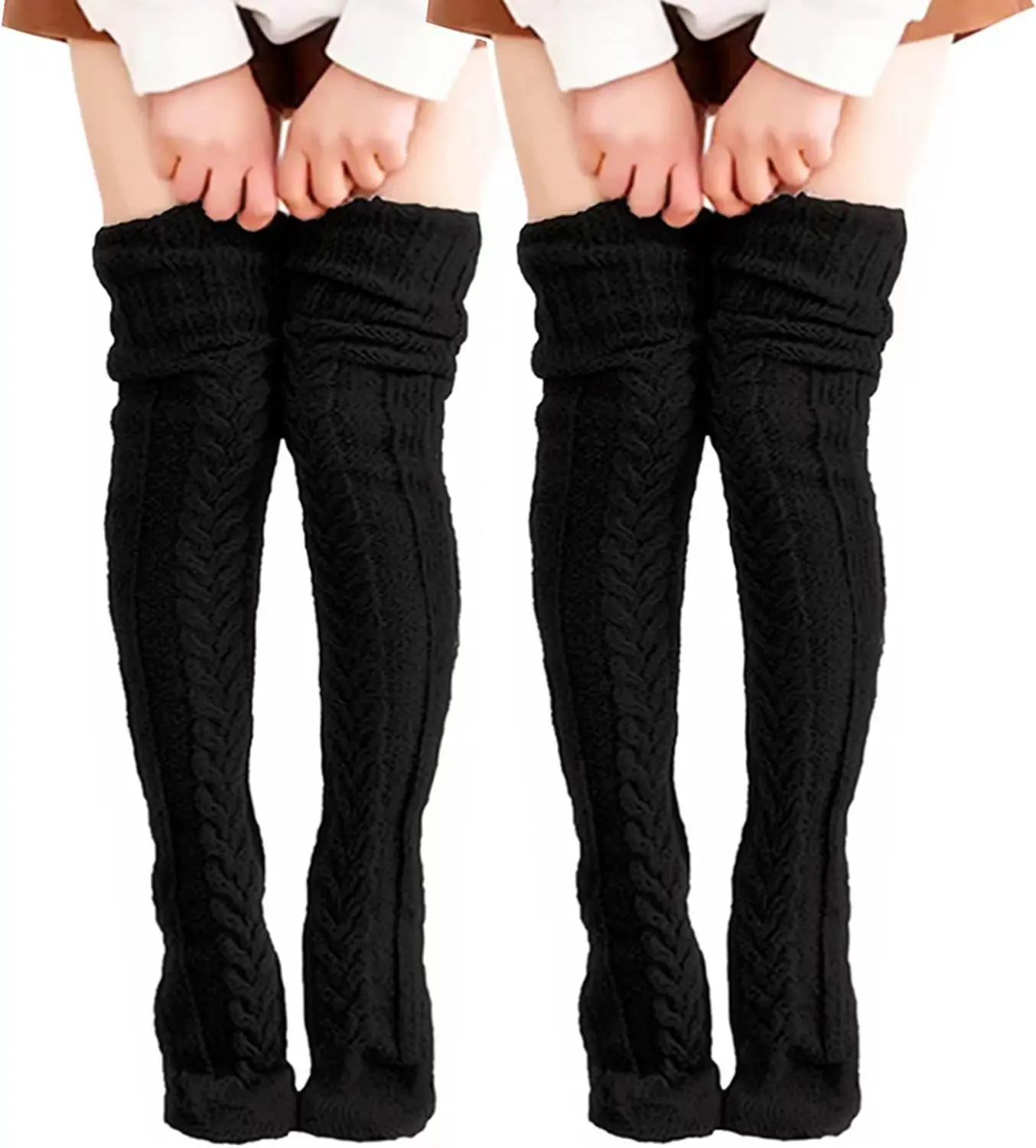 1 COPPIA di calzini invernali lavorati a maglia da donna, caldi sopra il ginocchio, calzini impilabili estesi