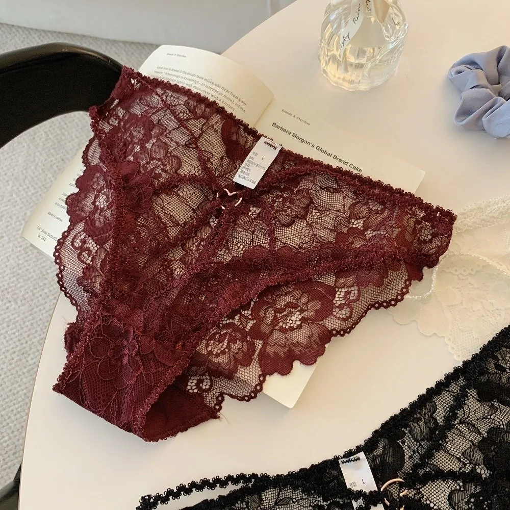 Atmungsaktive Spitzenhöschen mit hoher Taille, dünne Unterwäsche aus Baumwolle im Schrittbereich für Damen, transparente Netz-Spitzen-Slips – Detail 10