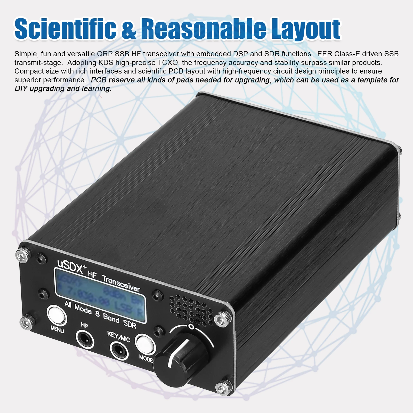 ☆ USDR uSDX+ Plus V2 SDRトランシーバー uSDR uSDX+ V2 SDRトランシーバー 8バンド 全モード 高周波 SSB CW AM