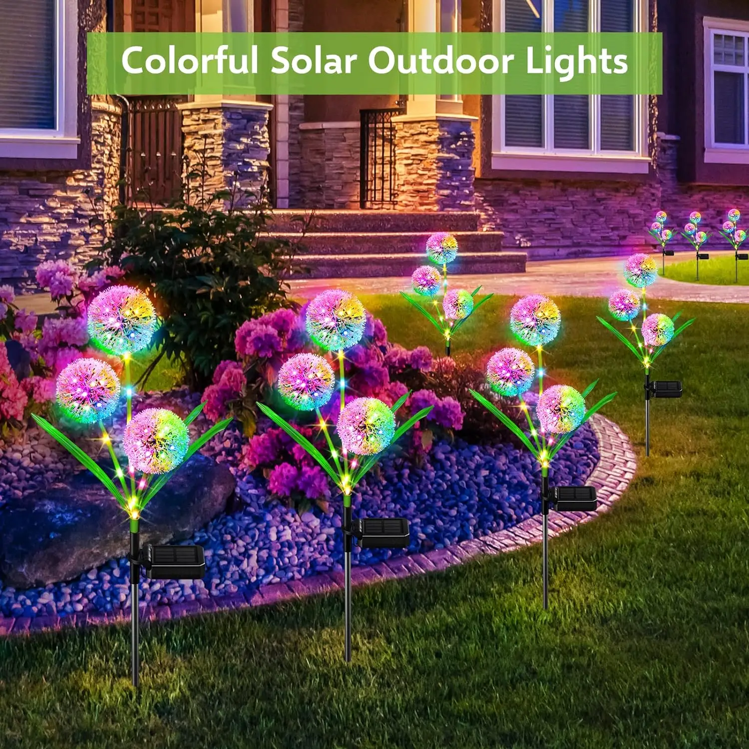 Solar Lights Garden Decor,Upgraded Decorative Dandelion with 42LED Multicolor Waterproof for Outdoor Yard,Pathway and Wedding