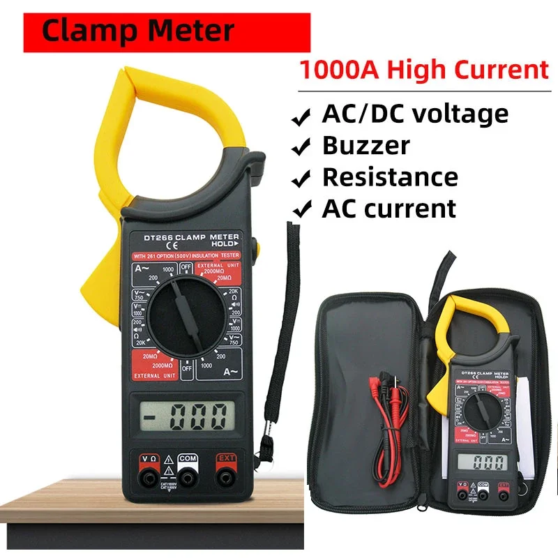 Qhtitec-clamp Multímetro Dt266 Medidor Digital Profissional Testador de Corrente e Tensão Amperímetro ac dc 1000v