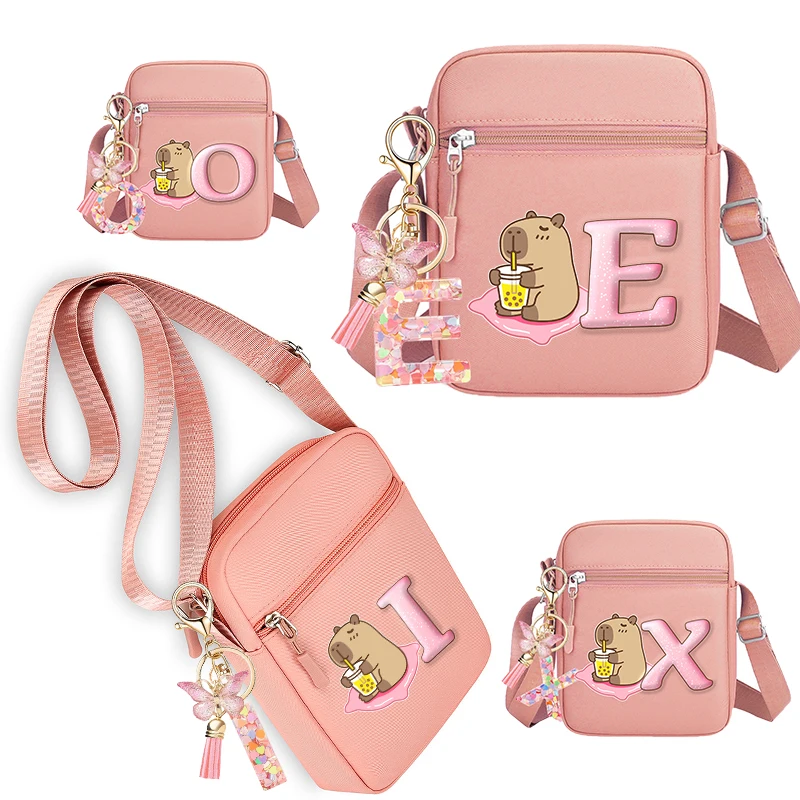 

2PCS Capybara Shoulder Bag+keychain A-Z Letter Anime Figure Crossbody Bags Cartoon Large Capacity Handbag Cute Storage Pouch Hot