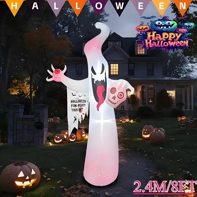 Giocattoli gonfiabili di Halloween da 8 piedi Fantasma Decorazioni da giardino all'aperto Fantasma gonfiabile gigante con luci a LED integrate per feste