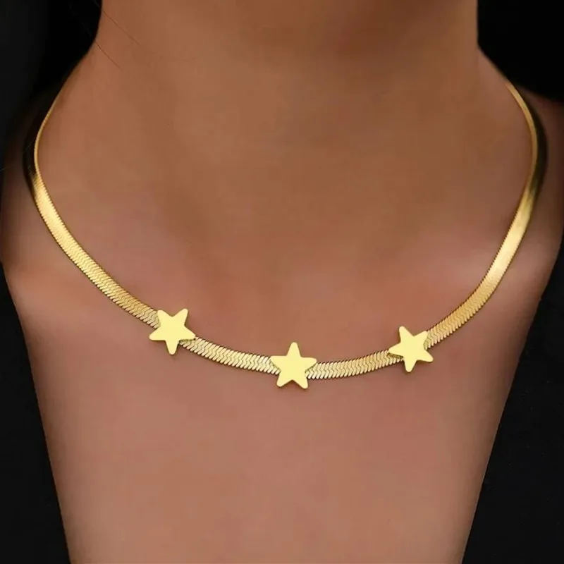 ORZTOON Fashion Stainless Steel Gold Color Stars Personal Trend Necklace For Women Elegant Exquisite Birthday Party Jewelry