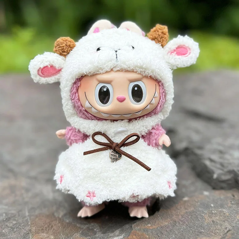 17cm Labubu Doll Clothes Hoodies Doll Accessories Little Sheep Bib Pants Set Korea Kpop Exo Labubu Outfit Kawaii ﻿DIY Girl Gift