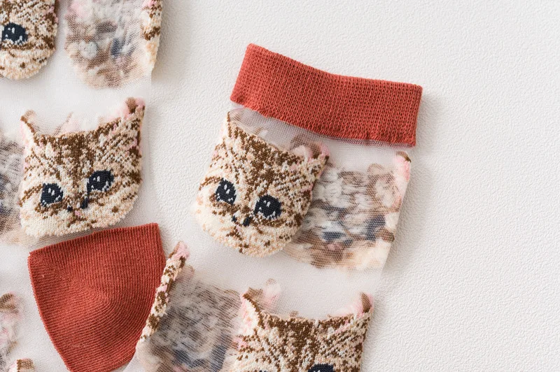 Frauen Transparent Nette Katze Socken Kawaii Damen Japanische Mode Koreanische Trendy Sommer Dünne Kristall Seide Socke Glasfaser Strumpf – Detail 23