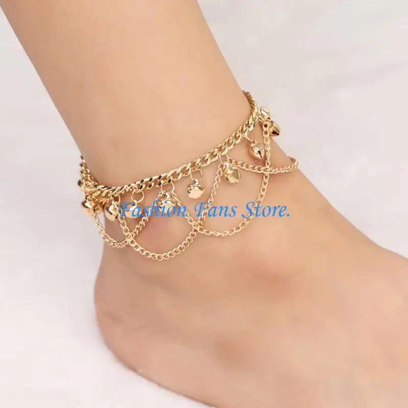  Draped Multi-Chain Anklet Bracelet with Bells for Women's Ankle Jewelry